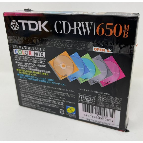 Retro Japanese TDK Blank CD-RW Multicolor 5 Pack Cd's 650 mb - Picture 3 of 3